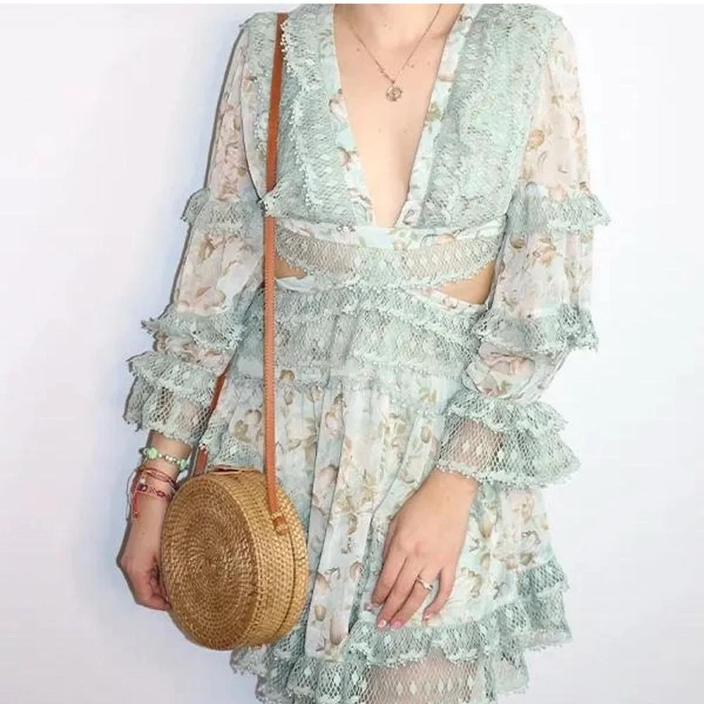 154. Lace Trim Sage Green Dress - 2X, 3X - Picture 2 of 6